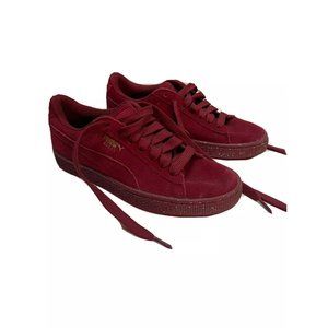 Puma Suede Classic Velvet 366209 01 Burgundy Cordovan Gold Shoes Womens size 5.5